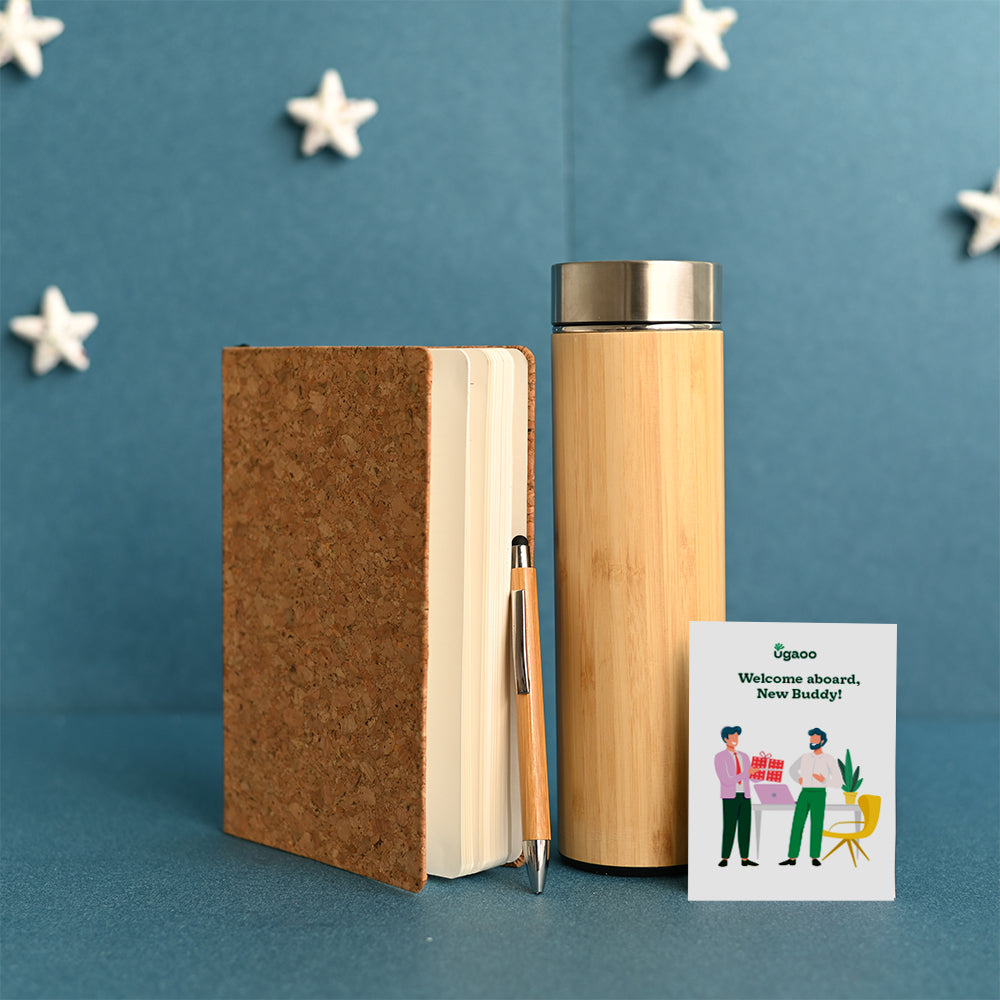 Employee Kit of Plant with Cork Notebook, Pen &amp; Bamboo Vacuum Flask