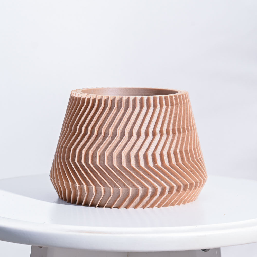 Ridged Waves Wooden Pot